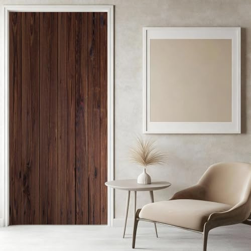 Stickers Porte Bois Rustique Poster Porte Trompe L'oeil, Effect 3D Grain de Bois Autocollant, Auto-Adhésif Papier Peint Mural Chambre Salon Mur Décoration Art Sticker Muraux 77x200 cm m9161