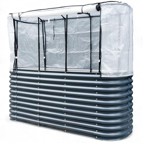 Hochbeet Garten Balkon mit integriertem Gewächshaus 195 x 60 x 170cm (LBH) | stahlverzinktes & pulverbeschichtetes 0,6mm Metall anthrazit - Edelstahlschrauben | witterungsbeständig - Schädlingsschutz