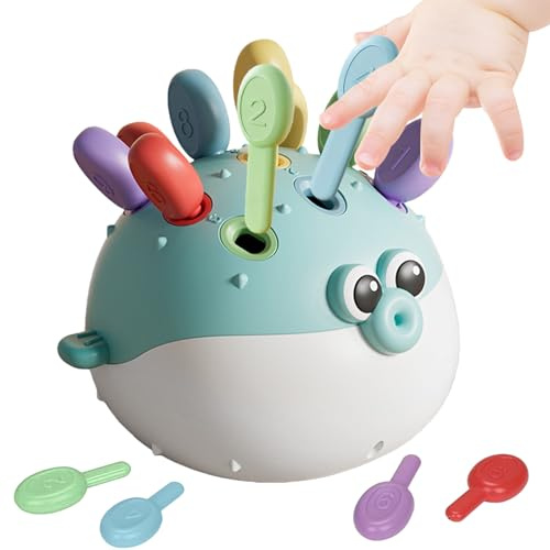 KERANEET Steckspiel 1 Jahr Kugelfisch Montessoris Spielzeug Baby Motorikspielzeug Montessoris Steckspiel Trainiert Hand Auge Koordination Farben und Formen Lernen für Geschenk Junge Mädchen