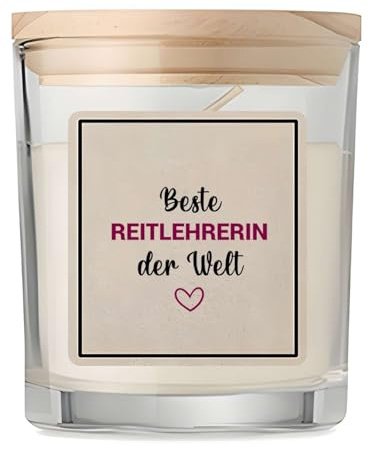 Duftkerze im Glas mit Spruch Beste Reitlehrerin der Welt– Dekokerze mit Kraft-Etikett Geschenkidee für Frauen, Mama, Oma, Kollegin – Geburtstag, Muttertag, Weihnachten, Valentinstag, Ruhestand