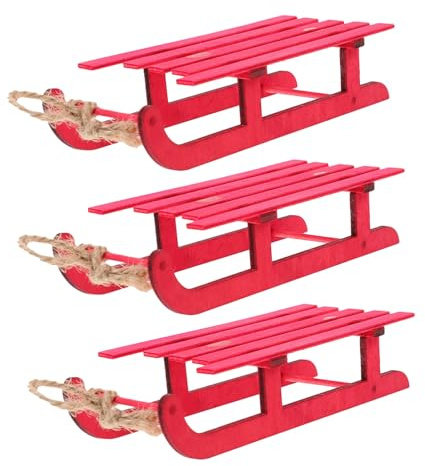 BCOATH 3 Stück Teiliges Mini Holzschlitten Kleine Rote Weihnachts-sleigh Ornamente Vielseitige Tisch Christbaumschmuck Figuren Stabile Handgefertigte Holz-deko für Festliche Winterdeko