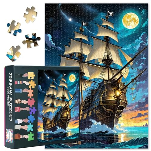 Sailboat Jigsaw Puzzles 1000 Pieces for Adults, Sailing Ship Jigsaw Puzzles, Pirate Ship Puzzle for Adults 1000 Pieces, Impossible Puzzle for Adult 20X27 INCH