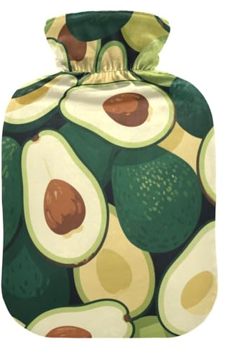 Wärmflasche mit weichem Bezug, grüne Cartoon-Avocado-Früchte, 1 l Wärmekompresse für Periodenkrämpfe