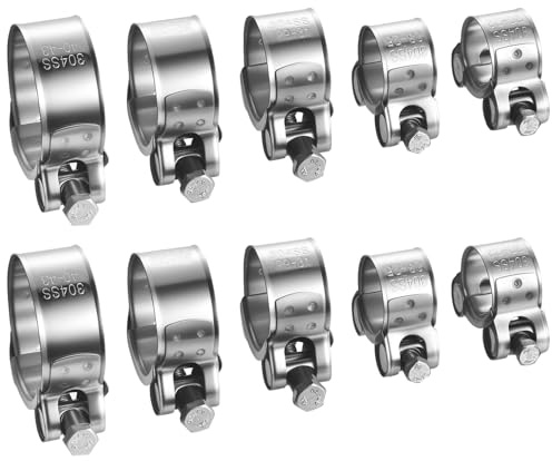 10 Pcs Exhaust Hose Clamps, Adjustable 20-43mm Hose Clips Pipe Clips, Stainless Steel Heavy Duty T Bolt Clamps, Quick Release Pipe Clip Tube Clamp for Car Truck Motorcycles Water Pipes Industry