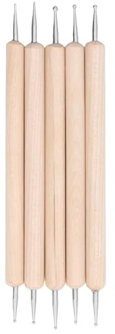 5 Repujadores, Herramientas Cuero, Herramienta de Dibujo de Sangría con Doble Punta con Madera de Haya y Acero Inoxidable, para Decoración de Uñas, Estampados, Manualidades de Cerámica, Bricolaje