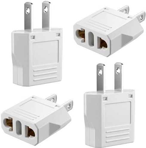 Lot de 4 Adaptateurs Prise USA/Canada/Japon/Mexique/Thaïlande, EU-US, Adaptateur Voyage Compact 250V, Universelle Convertisseur pour Appareils avec USA, Blanc