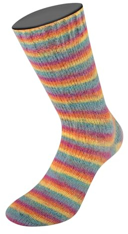 LANA GROSSA Cosy Socks Multi Stripes | Flauschig & waschmaschinenfest mit besonderem Druckeffekt | Handstrickgarn aus 70% Schurwolle & 30% Polyamid | 100g Wolle zum Stricken & Häkeln | 400m FB 151