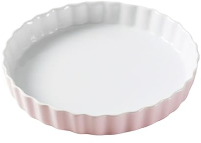 WakiHong Pink Porcelain Quiche Dish Porcelain Pie Dish 19cm (Pink) | Flan Dish Round Deep Ceramic Pie Dish,for Pie,Pizza,Pasta,Tart & Quiche