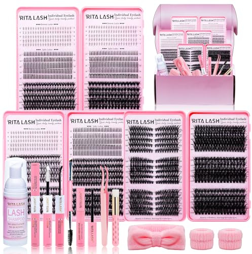 Cluster Lashes Kit Lash Clusters Kit 3 Boxes Cluster Lashes 1930Pcs Cluster Eyelash Extensions Wispy Eyelash Clusters with Lash Bond&Seal,Gift Packs for Beginners Bulk Pack(12 Counts Lash Kit-1)