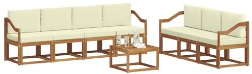 vidaXL Outdoor-Sofagarnitur mit Kissen 8 pcs Natur und Creme, Modernes Outdoor-Sofa, Garten-Ecksofa, Langlebige Lounge für die Terrasse, Komfort-Set zum Entspannen