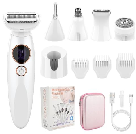 Rasoir Electrique Femme,Rasoir Elios Femme 5 En 1,Rasoir Femme,Épilateur Électrique avec Affichage LED et Chargement USB,IPX7 Étanche, pour Bikini,Aisselles,Jambes,Nez(Disponible en trois couleurs)