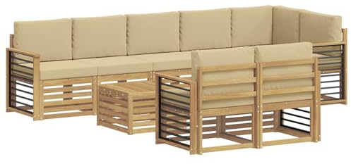 vidaXL Outdoor-Sofagarnitur 9 pcs Weiß und Beige 59 x 59 x 37 cm, Garten-Sofa, modulares Ecksofa, modernes Outdoor-Möbel, Loungeset, Akazien-Couch in Braun