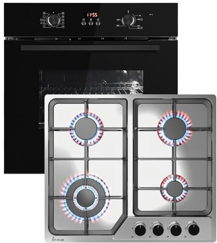 KKT KOLBE Herdset SET8010FBG604ED, Backofen schwarz und Gaskochfeld silber