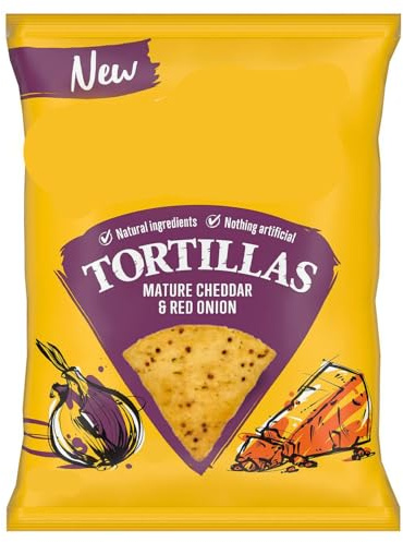 Tortillas Mature Cheddar & Red Onion Flavour Chips, Natural Ingredients, Gluten-Free, High Fibre, Vegetarian, 140g
