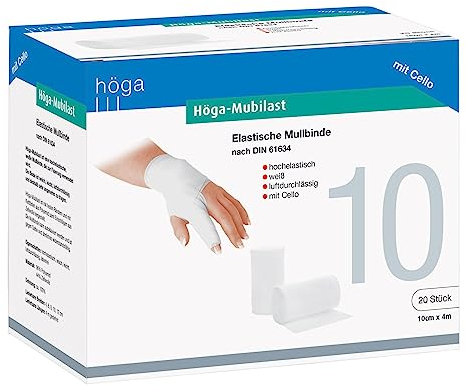Höga Mubilast, elastische Mullbinde/Fixierbinde 10 cm x 4 m gedehnt, á 20 Stück, DIN 61634