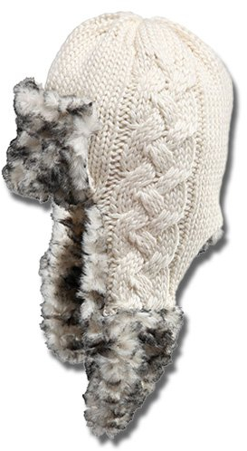 Capo Damen Wintermütze Strickbomber mit Fell 122-613-02 weiß