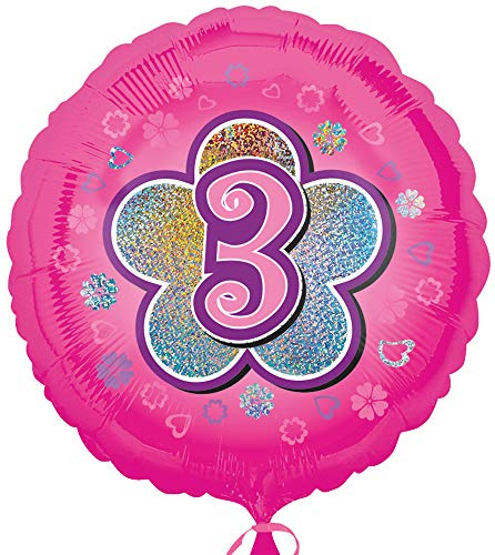 3 Runder Folienballon mit Blumen für Geburtstag und Jubiläum - 43 cm Pink