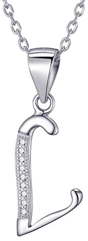 Morella Damen Halskette Silber mit Buchstabe L Anhänger 925 Silber rhodiniert mit Zirkoniasteinen weiß 45 cm