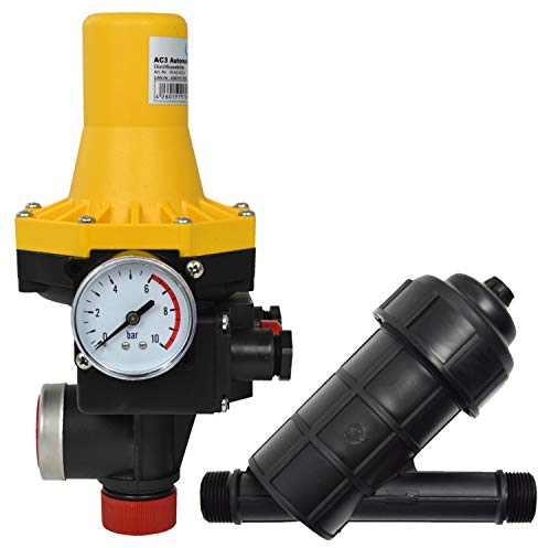 PUMPENSTEUERUNG DRUCKSCHALTER KARTUSCHENFILTER Druckwächter Automatic-Controller Durchflusswächter AC3 verkabelt mit Kartuschenfilter für Hauswasserwerk Pumpe Brunnenpumpe Kreiselpumpe Tauchpumpe Tiefbrunnenpumpe
