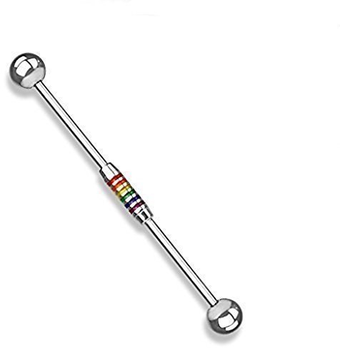 Tapsi´s Coolbodyart® Industrial Piercing Barbell Chirurgenstahl Damen & Herren [Regenbogen] 38mm | Industrial Barbell | Barbell Piercing Ohr | Ohrpiercing Stab CBABI24-14-ST