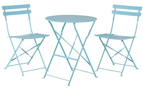 Balkonset Metall blau türkis 3-teilig Tisch rund 2 Stühle klappbar modern Fiori