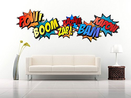 Wandtattoo Superhelden Comic Worte Retro Kapow Boom Zap Bam (Großpackung – Gesamtblatt 140 cm hoch)
