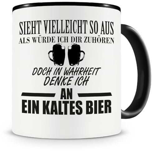 Samunshi® Ich denke an ein kaltes Bier Tasse Kaffeetasse Teetasse Kaffeepott Kaffeebecher Becher 300ml schwarz