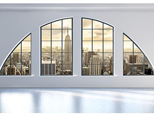 Runa Art Papel tapiz fotográfico Ventana Nueva York Moderna Lana Sala Cuarto Salón - Made in Germany - blanco Beige 9171010a