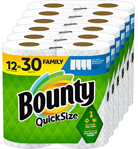 Bounty Papierhandtücher in Schnellgröße, Weiß, 12 Familienrollen = 30 Normale Rollen (Verpackung kann variieren)