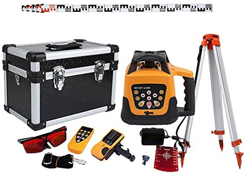 Samger Laser Autolivellante con 1.65 Treppiede in Alluminio Asta da 5m Set Livella Laser Rotante Rosso 360 Gradi con Ricevitore, Area di Lavoro di 500m