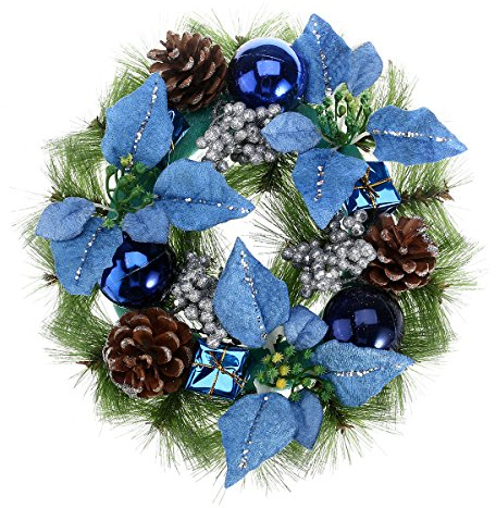 PRETYZOOM Weihnachtskranz Künstliche Tannenzapfen Blumen Kugel Holly Berry Tür Fenster Baum Weihnachtsdeko 30cm (Blau)