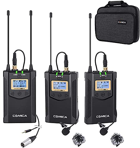 Wireless Lavalier Microphone Comica CVM-WM100 PLUS 16-Channel UHF Dual Wireless Lapel Mic System for Canon Nikon Sony Panasonic DSLR Camera,XLR Camcorder,Phone Vlog Interview(2TX+1RX)