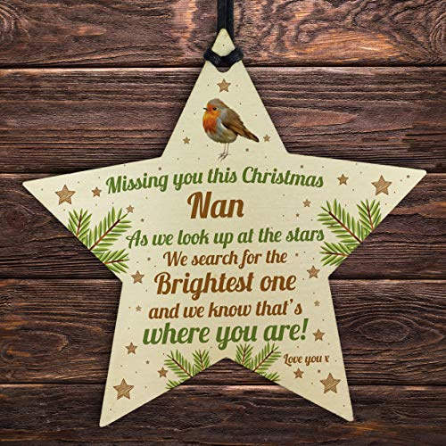 RED OCEAN Nan Robin Memorial Chirstmas Tree Bauble Wooden Star Xmas Decoration Memorial Gift