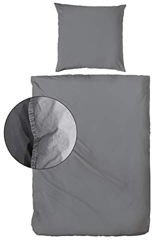 Hahn Haustextilien Bettwäsche Stone-Washed anthrazit 135x200 - (123061-888 135/00)
