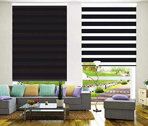 TANZUOER Zebra Roller Blinds Dual Layer Roller Shades Light Filtering Day and Night Blinds, Height 150cm, Black