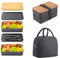 Collect Beauty Japanese Bento Box,2 Layer Lunch Box , Meal Prep Lunch Container with Bamboo Chopping Board Lid,Bag,Cutlery,Divider,Bento Lunch Box for Kids and Adults Black