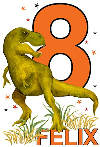 MissRompy Geburtstag DTF Bügelbild T-Rex (656) für dunkle und helle Stoffe mit/ohne Zahl groß Aufbügler Jahreszahl Dinos Bügelbilder Applikation Aufbügelbild
