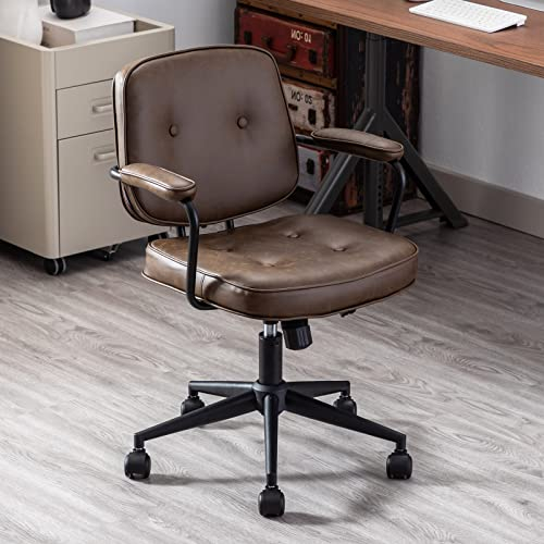 Wahson PU-Leder Bürostuhl Modern Schreibtischstuhl Drehstuhl mit Armlehne höhenverstellbar Arbeitsstuhl für Home Office/Arbeitszimmer/Schminktisch,Braun