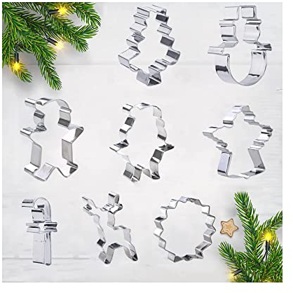 MYSUNBAR Ausstechformen Weihnachten 8 Stück, Edelstahl Plätzchen Ausstecher Backform Verschiedene Formen zum Backen von Kekse Kuchen