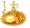 Vintage Metal Turkish Coffee Tea Zamzam Water Pot Drinking Set | Serving Tray, Pot, 6 Cups, Bowl Sets | Mid Century Coffee Teapot Set, Turkish Islamic Decoration (Gold)