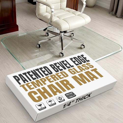 Office Chair Mat for Carpet & Hardwood Floors - 36x46 Tempered Glass Chair Mat with Beveled Edge, Heavy-Duty 1,000 lb Capacity, Smooth Glide Floor Protector by Clearly Innovative