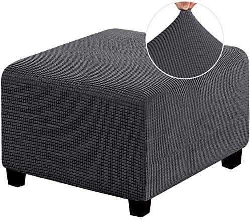 MULARE Quadratischer Ottomanbezug, dehnbarer, atmungsaktiver, waschbarer Ottomanbezug, Fußhockerbezug, passend für Sofahocker, niedrigen Hocker(Fußhocker nicht im Lieferumfang enthalten),Dunkelgrau,M