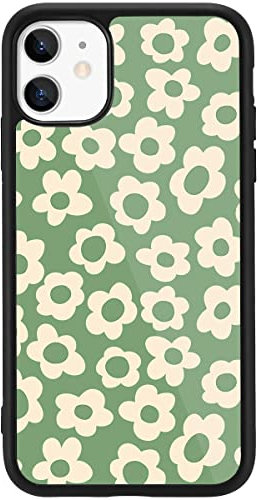MAYCARI Compatible with iPhone 11 Pro Max Case Green Flower for Children Women, Hard Back Cover with Cute Floral Pattern Design Soft TPU Bumper Protective Phone Case for iPhone 11 Pro Max