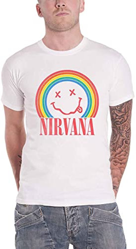 Nirvana T Shirt Rainbow Smile Band Logo Official Unisex White L
