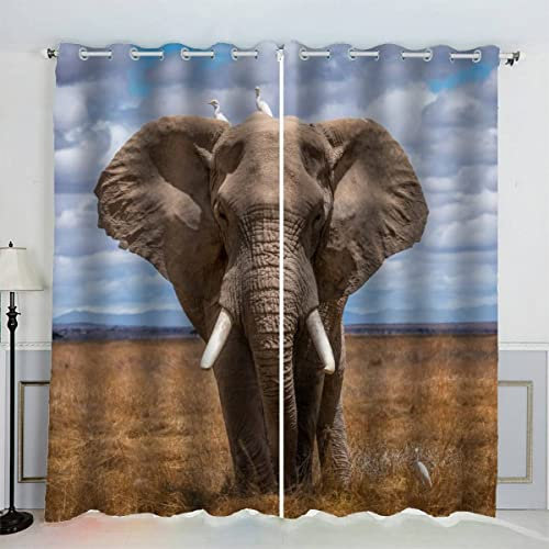 VASENA Elefant Vorhänge Blickdicht mit Ösen 2er Set Kindervorhänge 3D Gedruckt Tier Gardinen Modern Home Dekoration (183x214 cm)