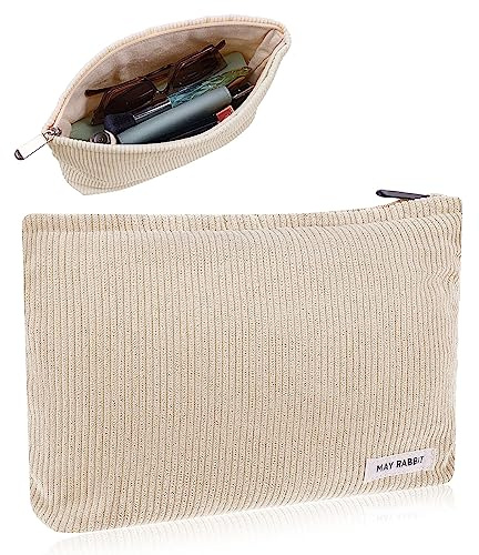 Cosmetic Bags for Women, Makeup Bag Organizer Small Mini Makeup Pouch for Purse Corduroy Makeup Pouch Travel Cosmetic Bag Skin Care Bag with Metal Zipper for Travel Toiletry Girls Gift (Beige)