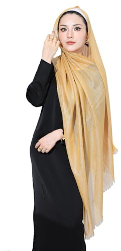 PeacePray Dazzling Galaxy Cotton Hijab for Women Persönlichkeit Hijab Schal Twinkling Gold mit Fransen Rand, gelb, Einheitsgröße