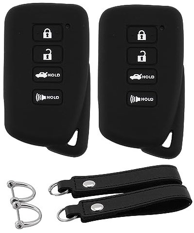 Koaudb Silikon-Gummi-Schlüsselanhänger-Hülle, kompatibel mit Lexus RX ES GS LS NX RS GX LX RC LC is 2 3 4 Tasten Smart Car Key Fob Case Protector Full Protection with Keychain 2 Pack (LXS-BB)