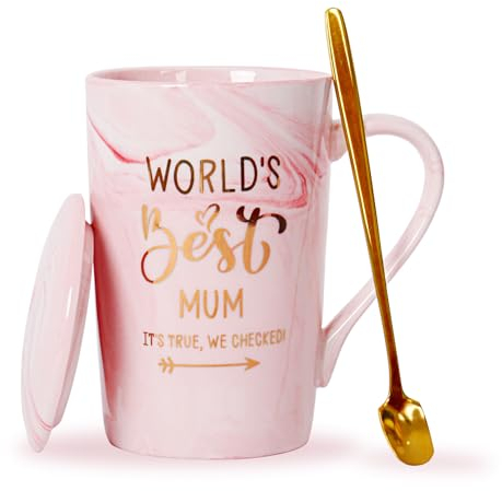 Lunluck Muttertagsgeschenke für Mama, Geschenke für Mama Geschenke für Beste Mutter In Der Welt Becher, Muttertagsgeschenk Kaffeetassen für Mutter, 14oz 400 ml Keramik Marmor Becher Tasse