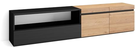 Skraut Home | Meuble TV | Banc Télé | Grand Espace de Rangement | 200x45x35cm | pour Les TV jusqu'à 80 | Meubles de Salon | Style Moderne | Chêne et Noir